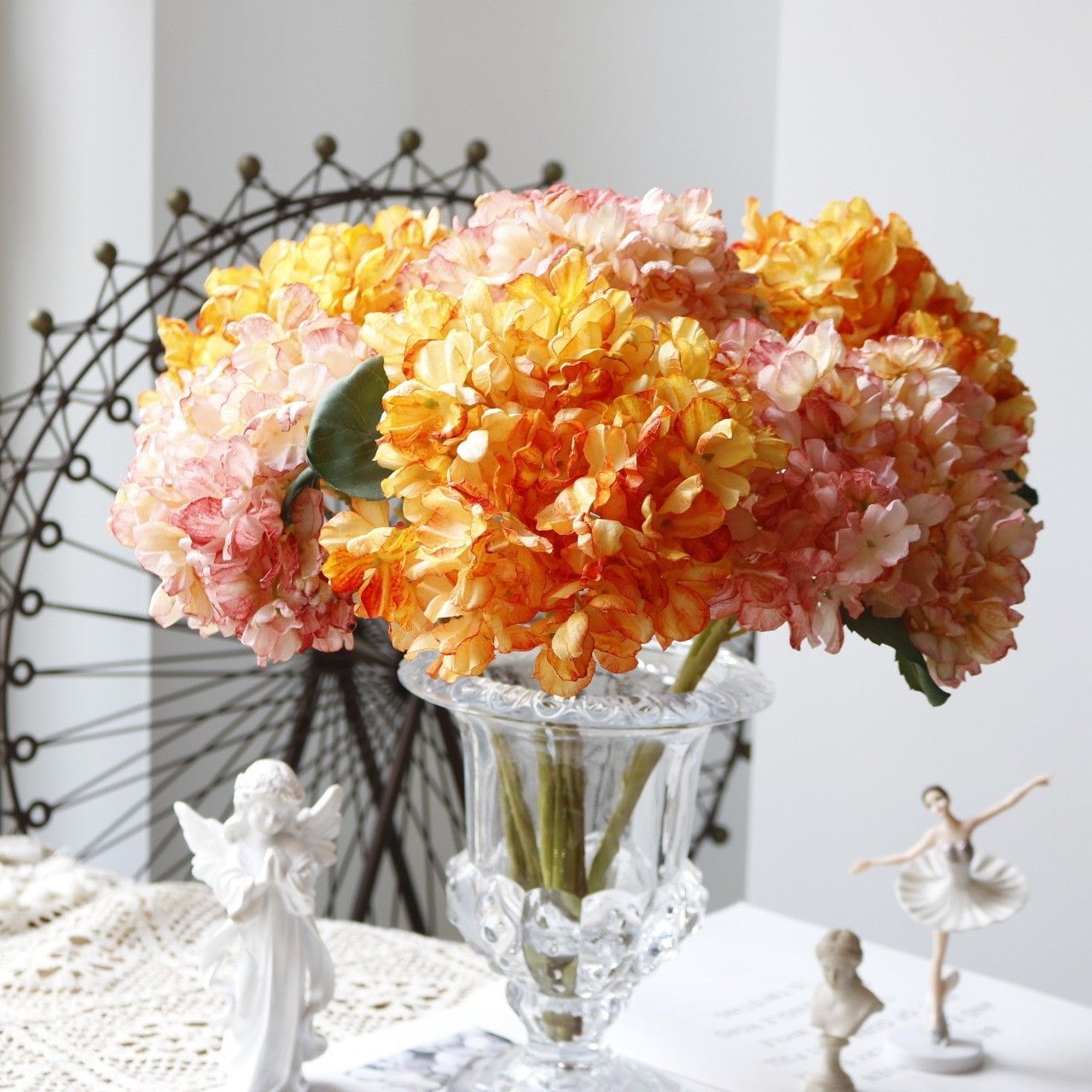 4Pcs French Retro Charcoal Embroidered Series Simulation Flower Home Decor Oil