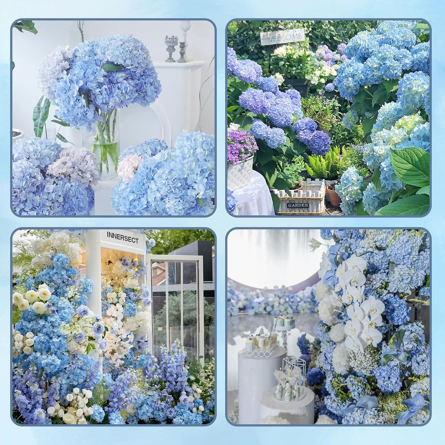 3Pcs 21″ Real Touch Blue Hydrangea Artificial Flowers, Realistic Latex Faux H…