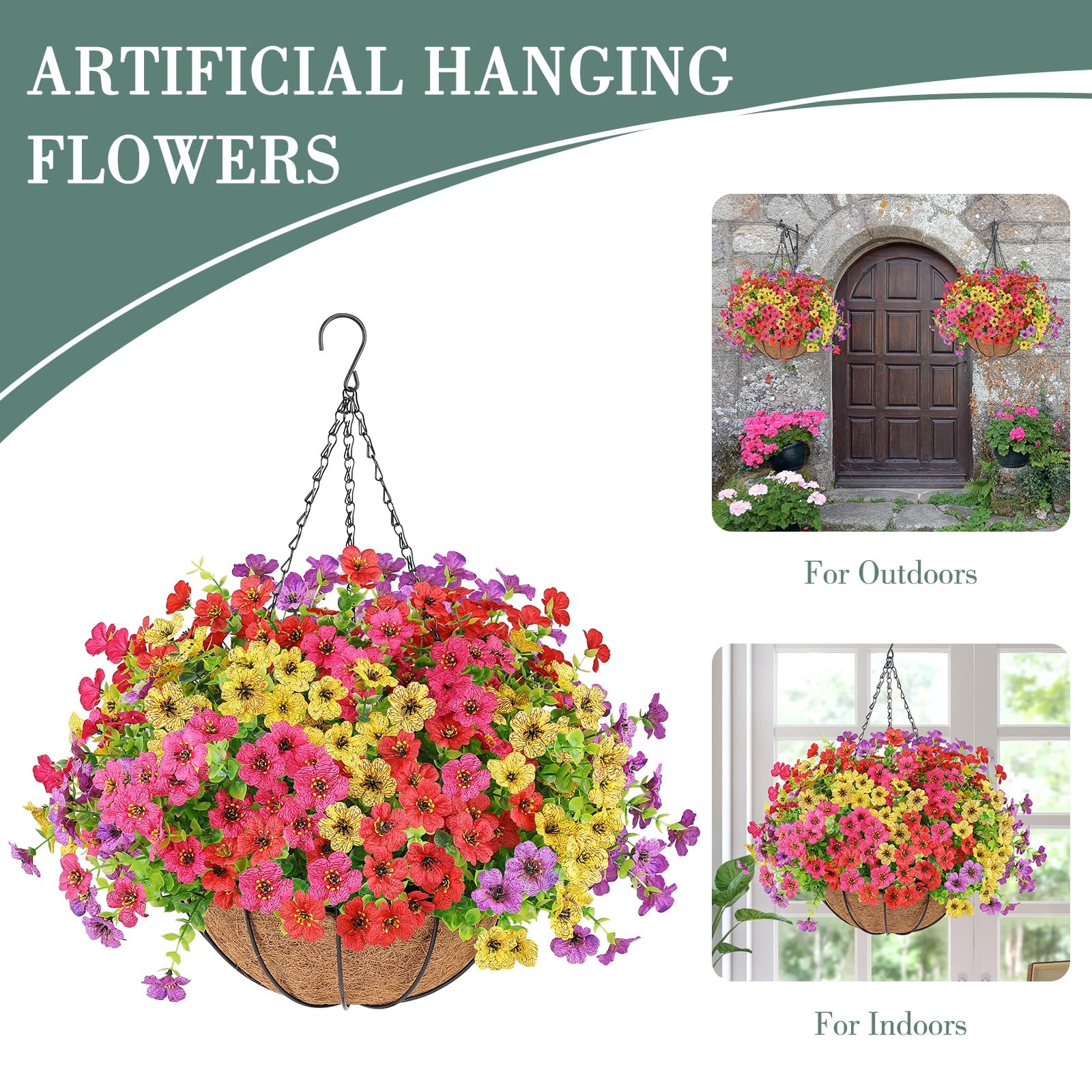 Artificial Flowers Hanging Plants in Basket,Artificial Hanging Flowers for Ou…