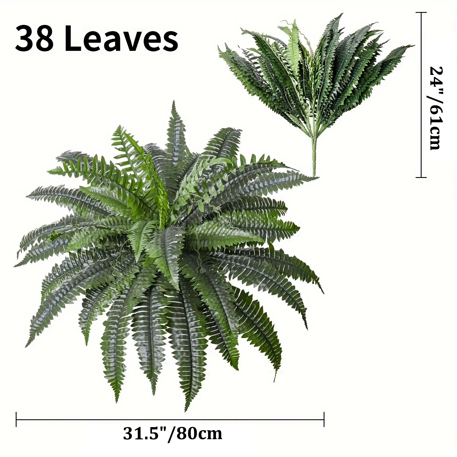 2Pcs Artificial Boston Fern Bush UV Resistant Large Faux Ferns Artificial Plants