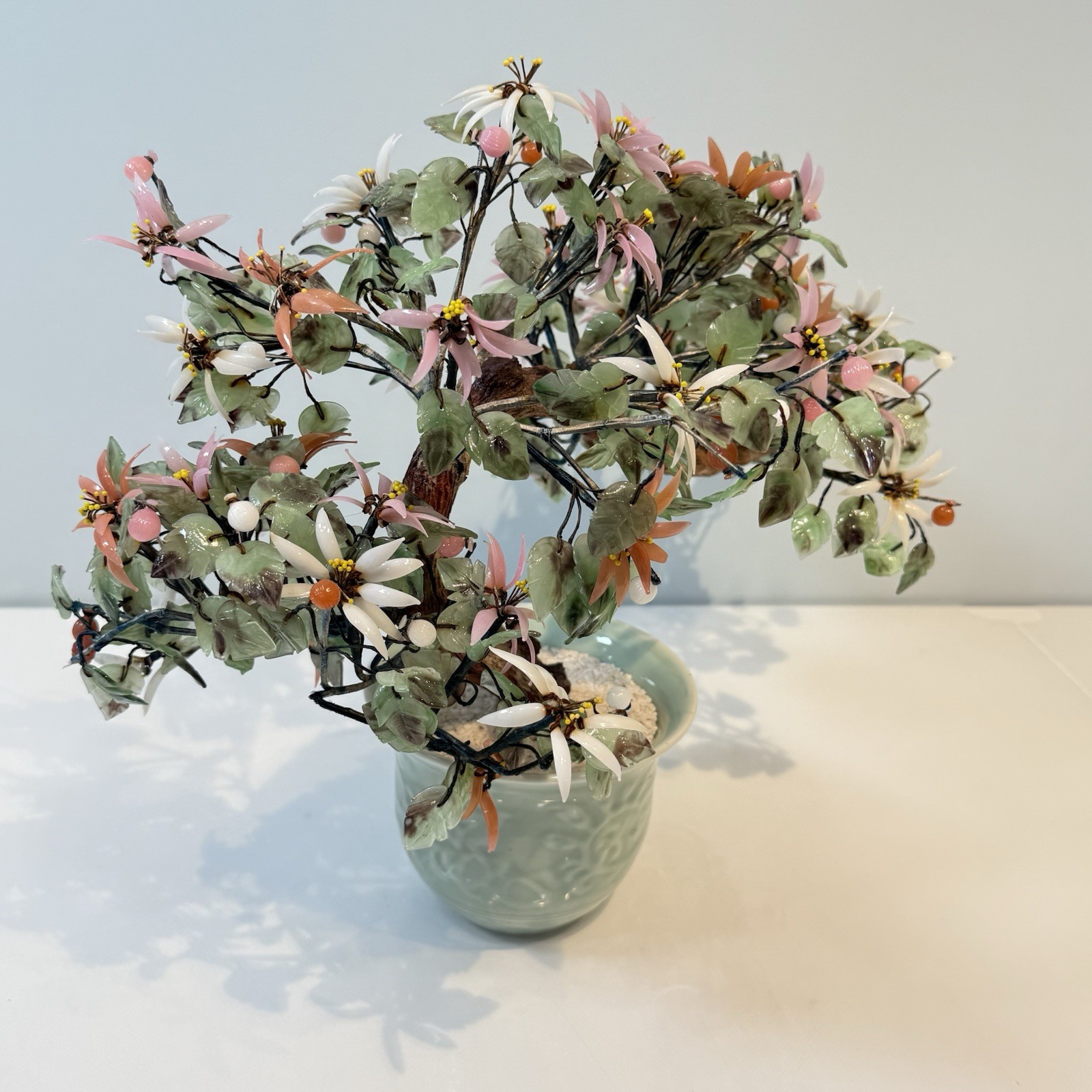 Chinese Glass Bonsai Cherry Blossom Tree 14”T x 18”L Art Decor Vintage SPRING