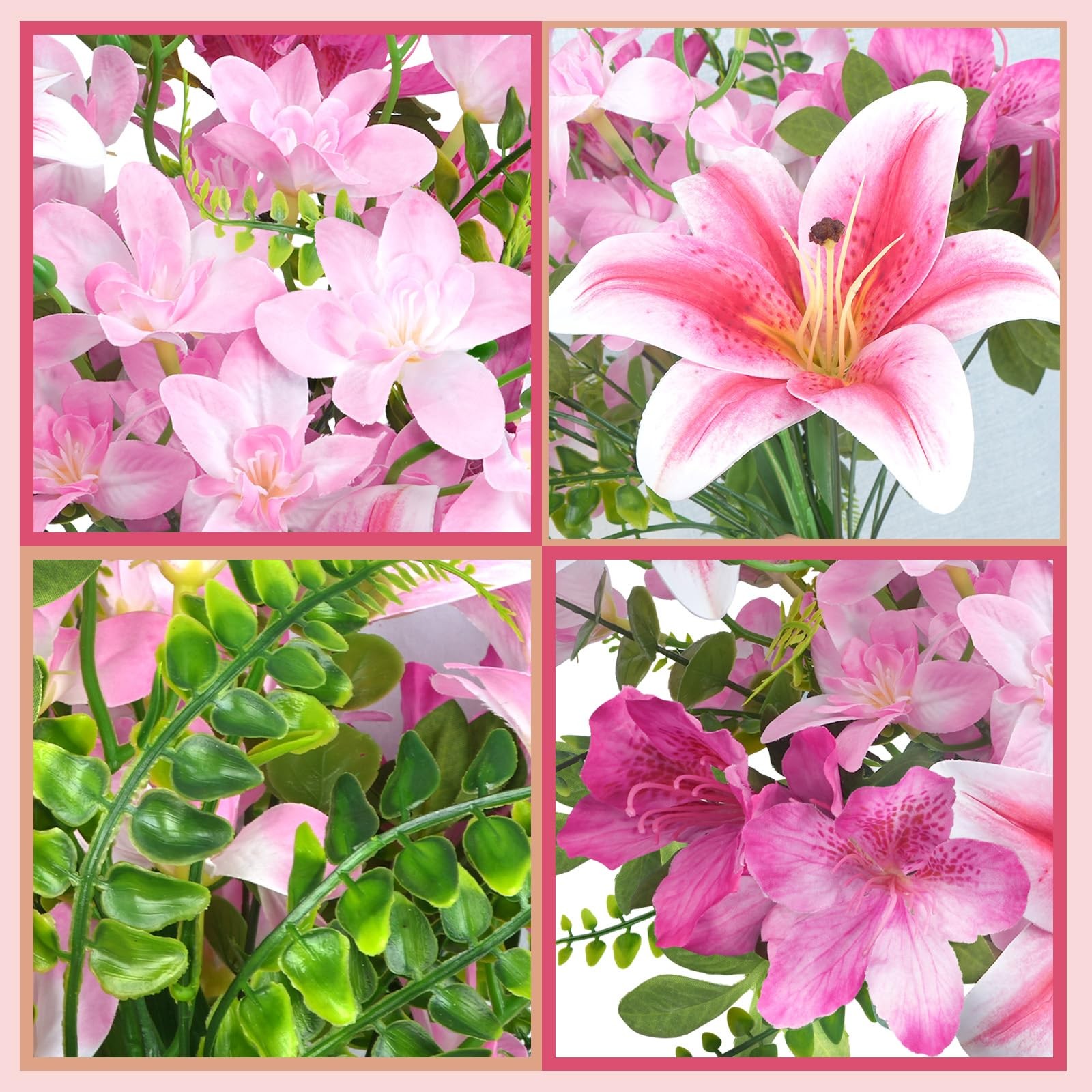 10 PCS 18.5 Inch Pink Artificial Lilies Silk Fake Flowers Bouquet Spring Decor