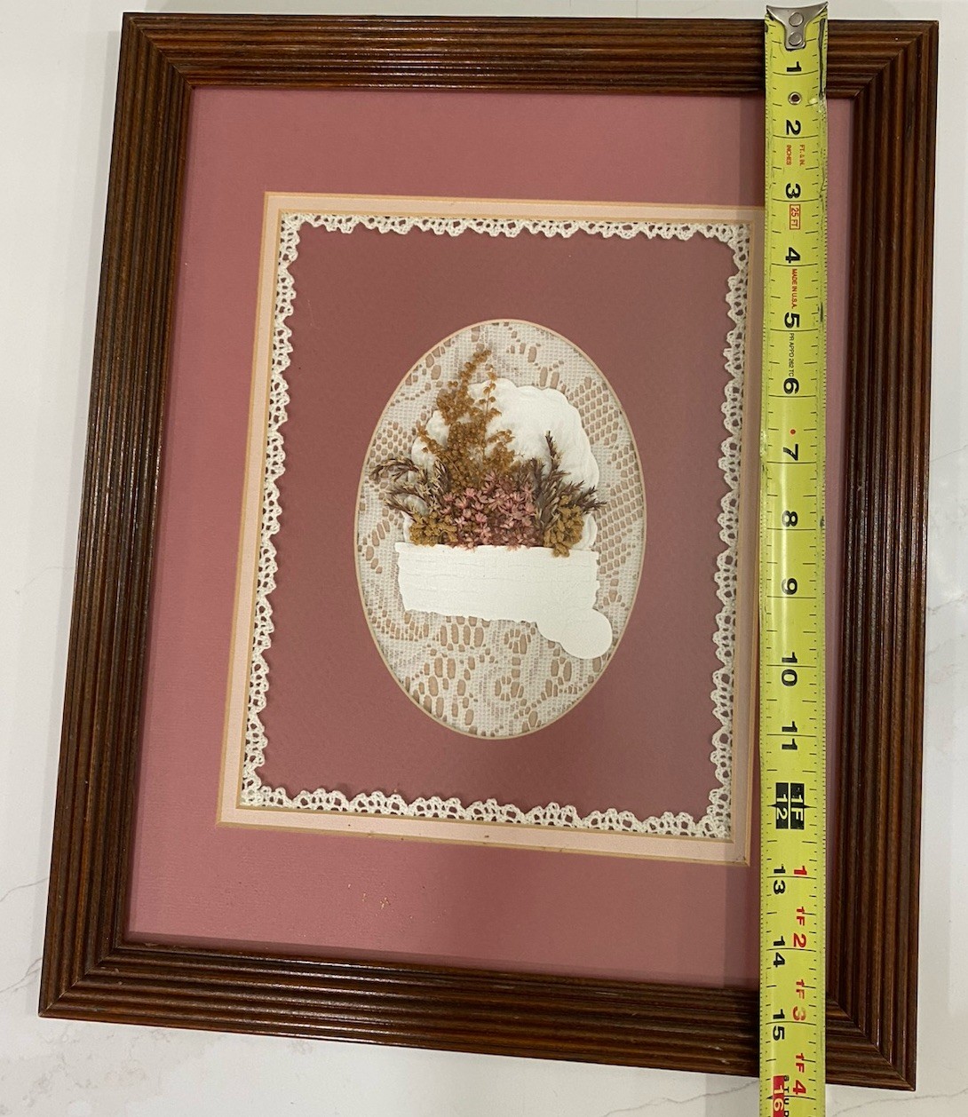 Pressed Flowers Floral Lace Border Basket Matted And Framed CottageCore Art