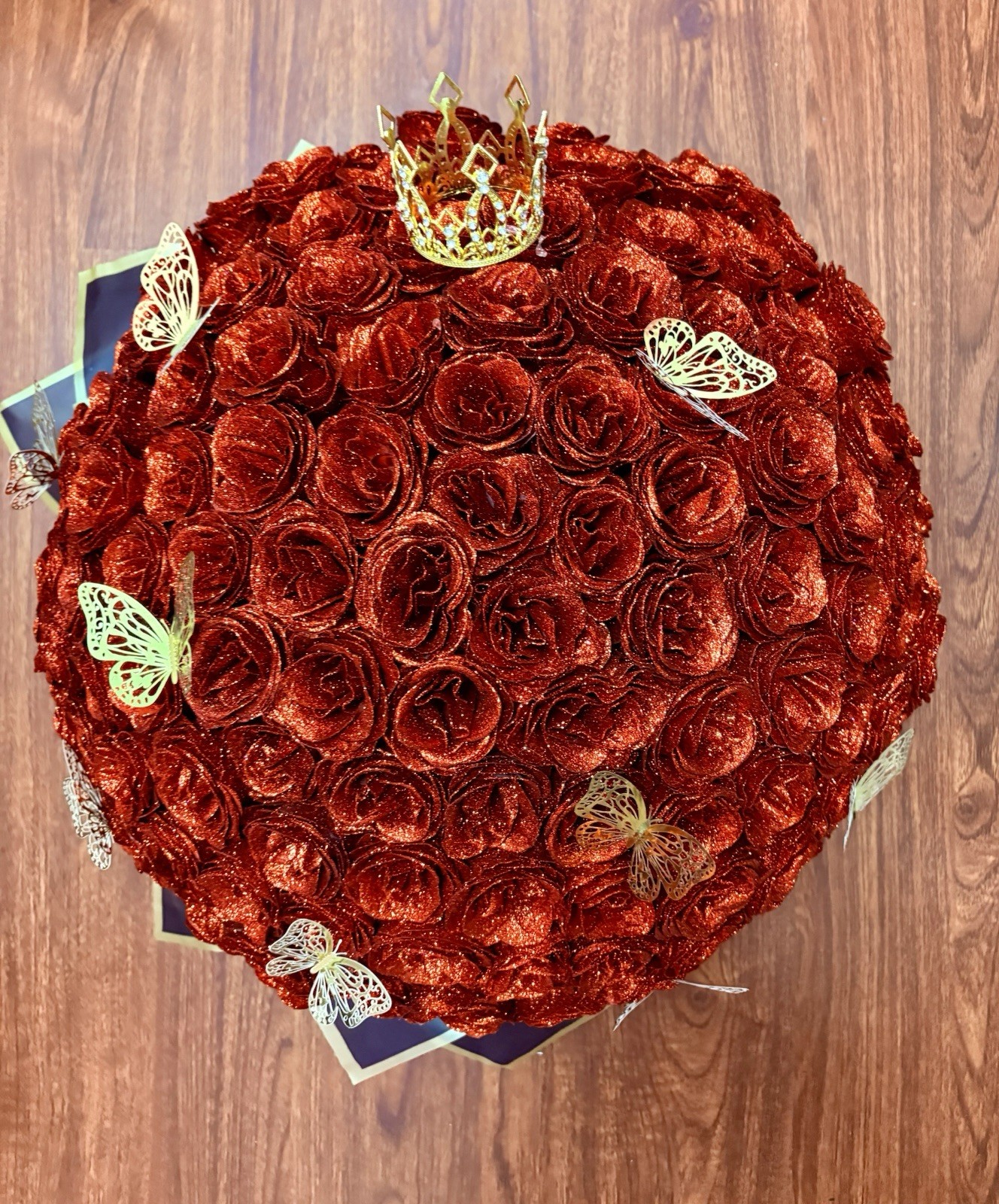 144 Artificial Red Roses Glitter Silk Flowers Bouquet Arrangement Eternal Crown