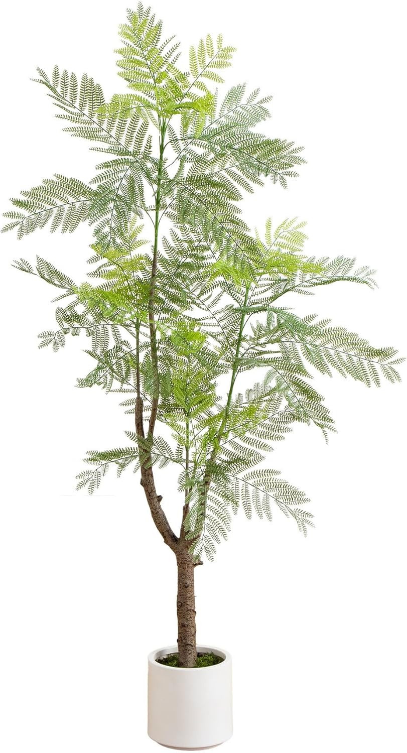 6Ft Jacaranda Artificial Tree in White Decorative Planter – Bendable Branches
