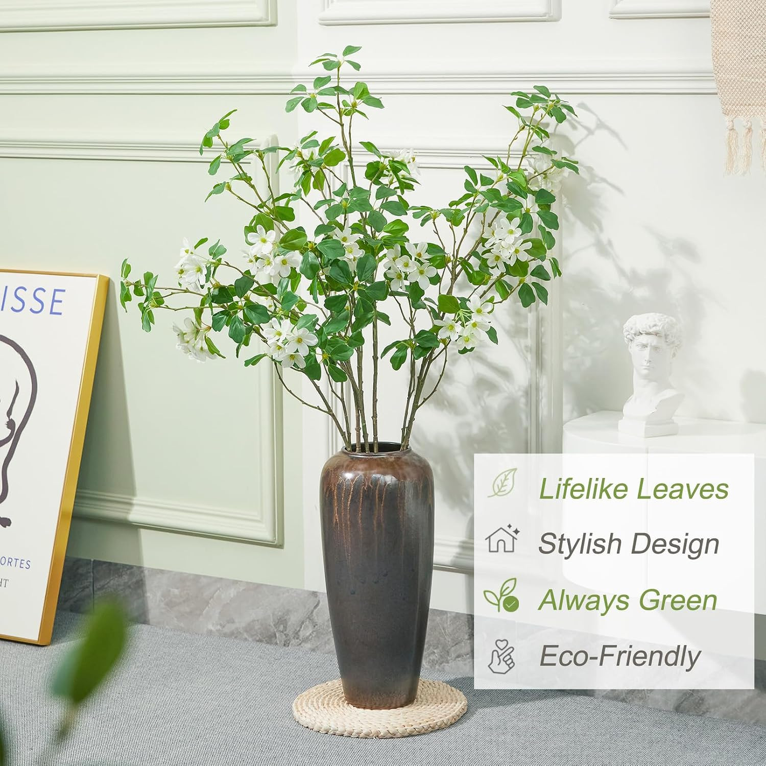43.3″ Artificial Greenery Stems – 3 PCS Faux Silk Branches for Home Decor