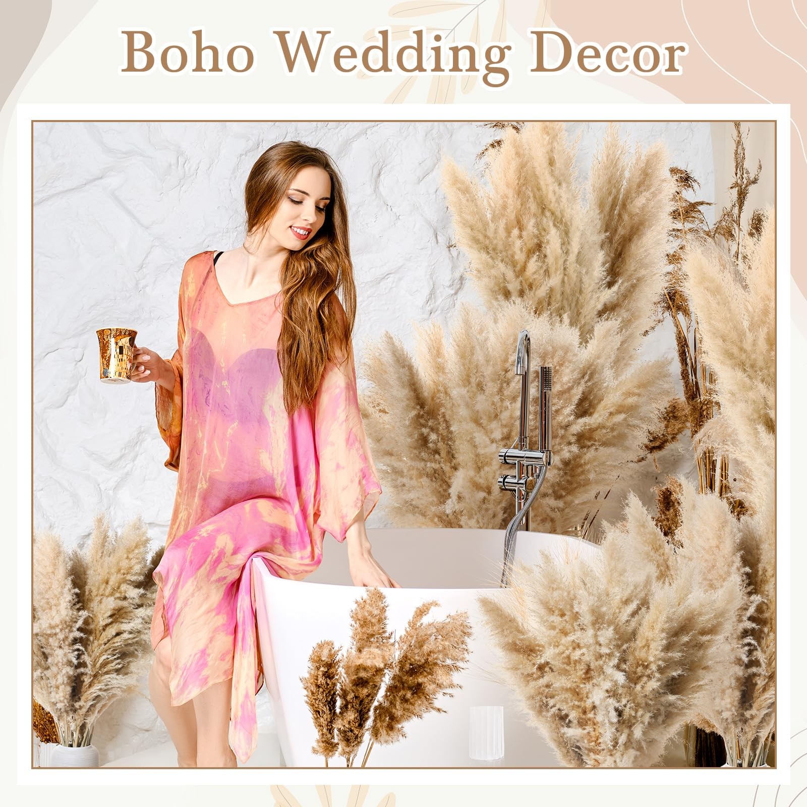 30Pcs 46 Inch Fluffy Tall Pampas Grass Decor Bulk, Natural Dried Pampas Grass Bo