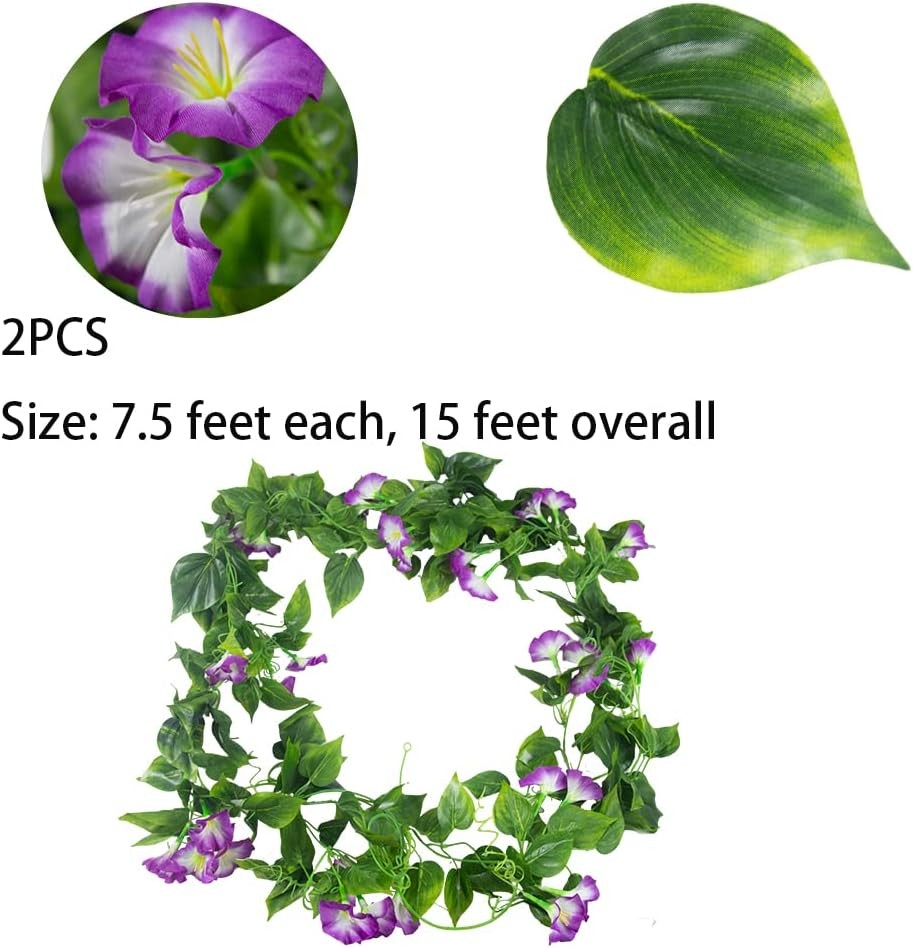 Artificial Vines 15Feet Silk Flower Garland for Outdoors Purple Morning Glory