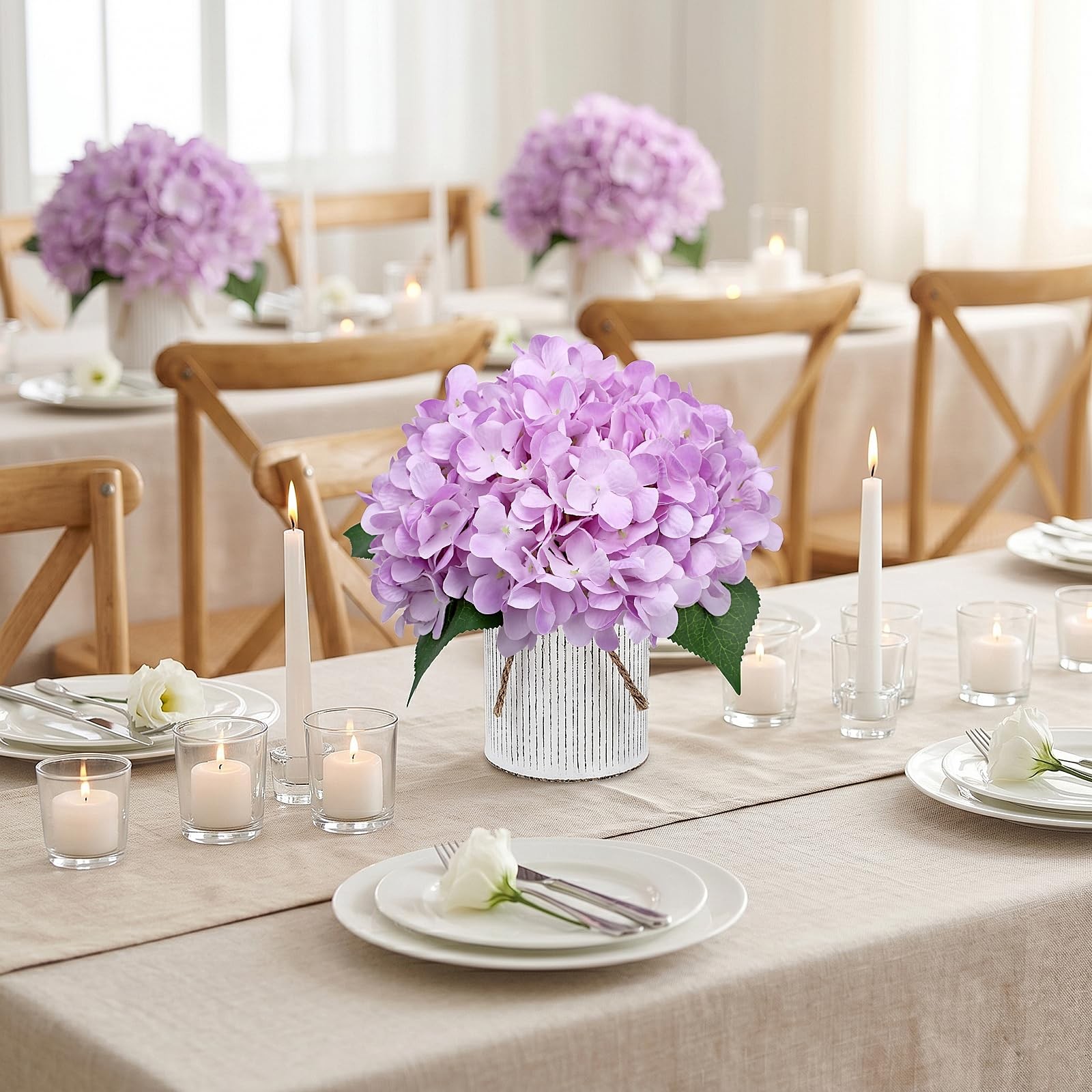 Set of 6 Flower Table Centerpieces – Lilac Fake Hydrangeas Floral Arrangement…