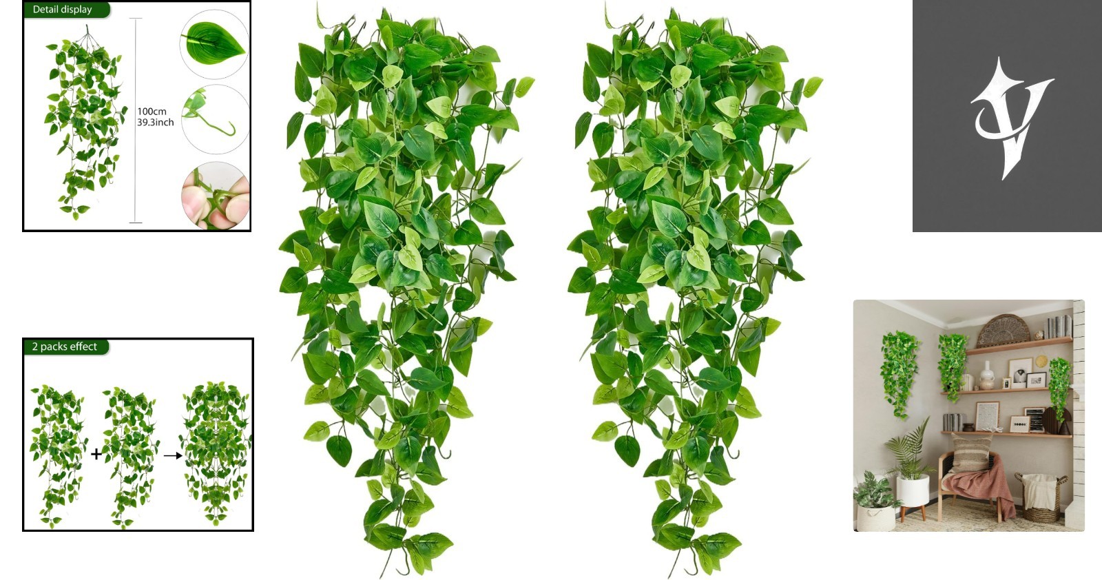 Versatile 2-Pack Artificial Hanging Plants – Ideal for Room & Event Decor