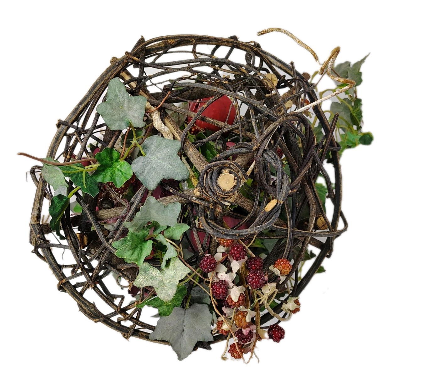 Hanging Wicker Twig Basket Faux Vine Berry Floral Arrangement Gazebo Bird Cage