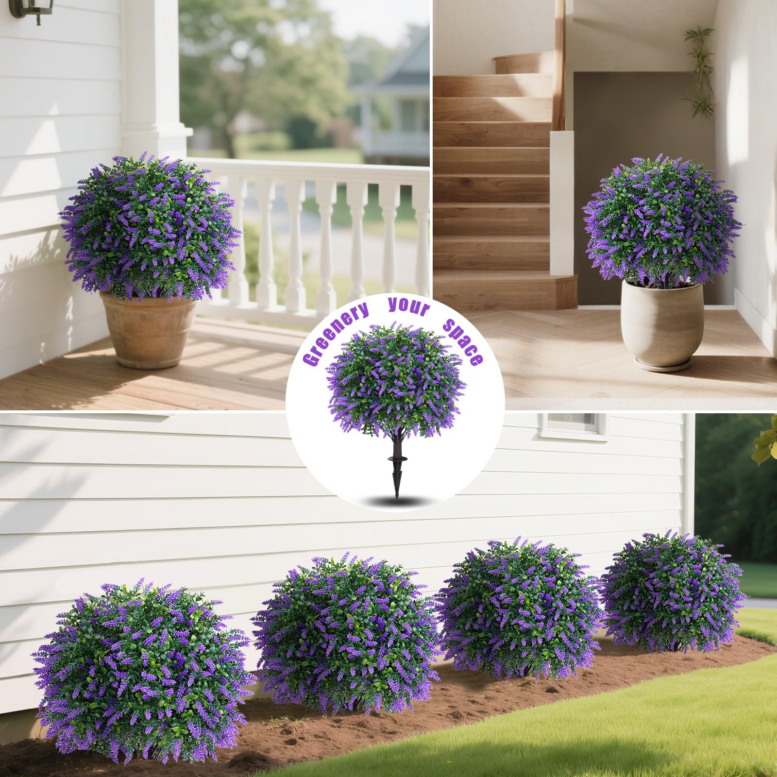 Artificial Lavender Topiary Trees with Ground Spike, Set of 2 UV Resistant Ar…