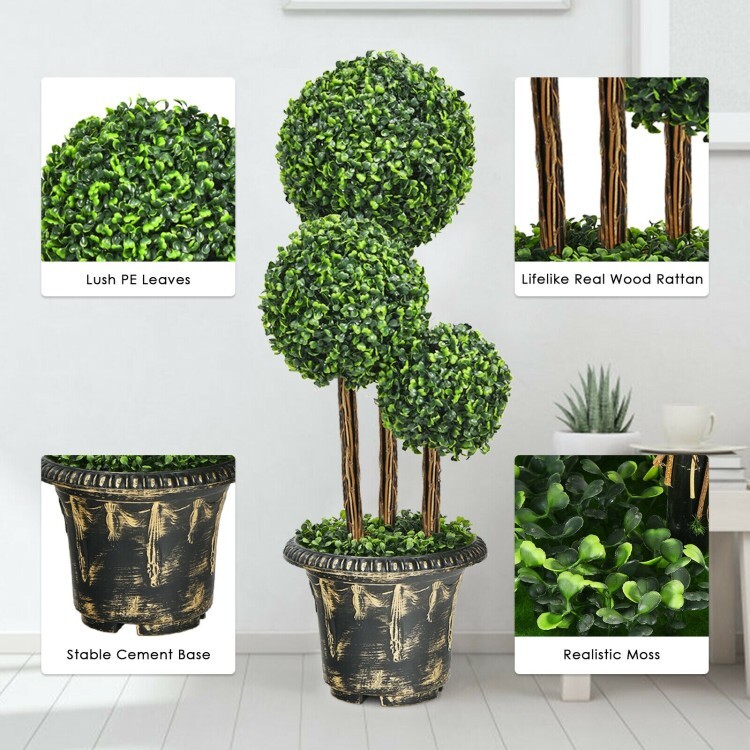 36″ Artificial Topiary Triple Ball Tree In/outdoor Fake Home Decor Potted Plant