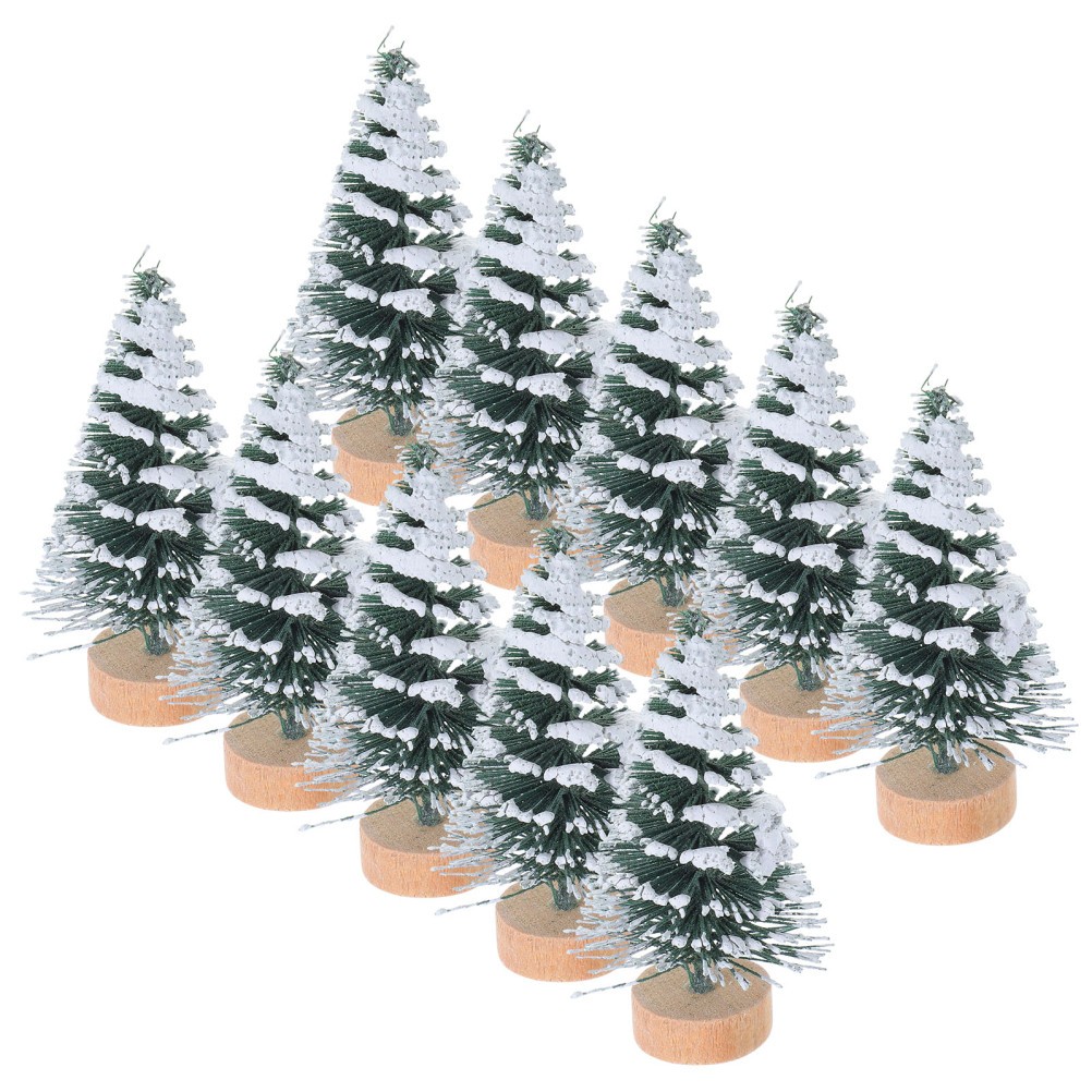 10 Pcs Mini Christmas Tree Ornaments 5 Cm Snow Covered Pine for Xmas Party Decor