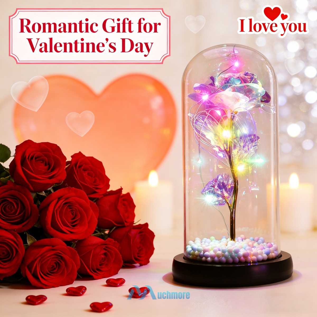 Preserved Eternal Galaxy Rose Flower In Glass Dome with LED Light Gift for Her