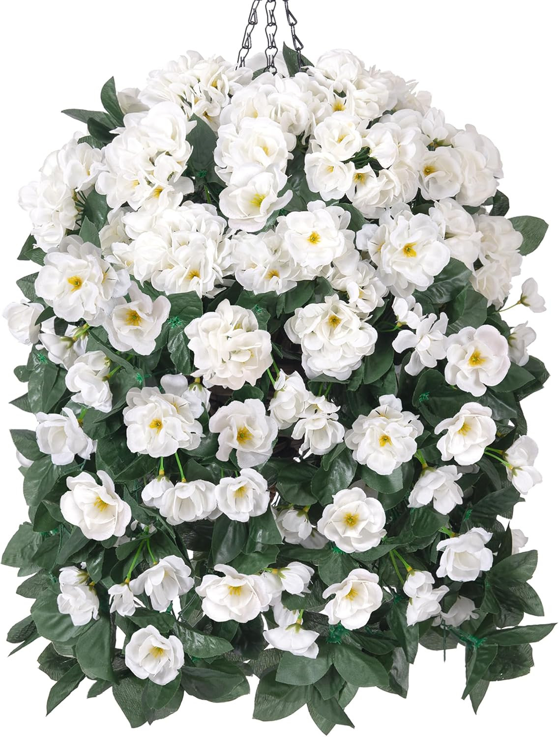 UV Resistant Fake Geraniums Hanging Basket for Outdoor Decor – White