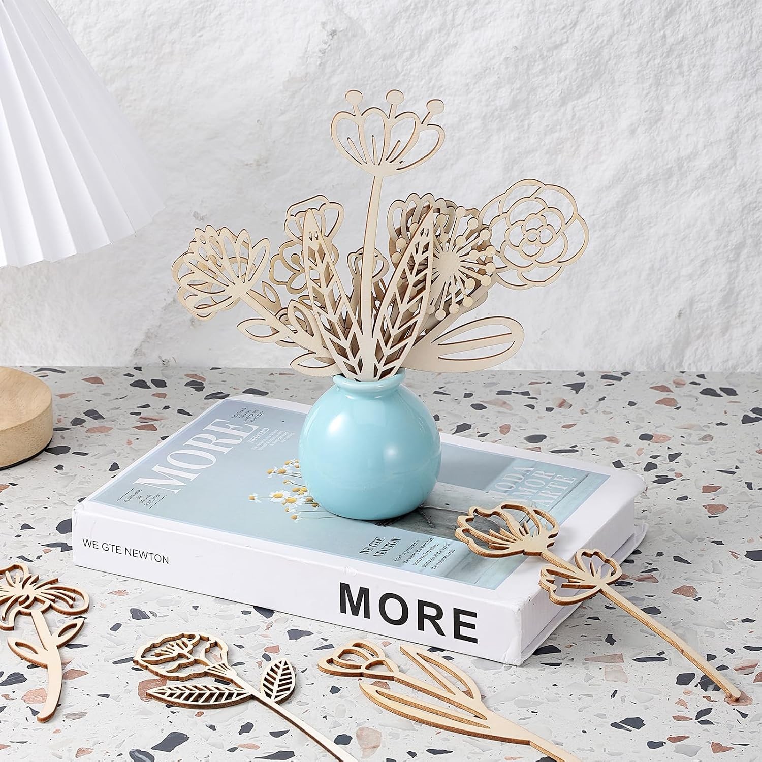12 Pack Wooden Flowers with Stems Wood Flower Cutouts DIY Crafts Decor