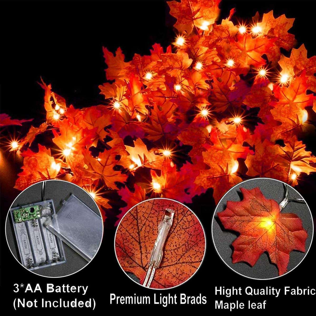 Fall Garland Decor Maple Leaf String Light Thanksgiving Christmas Halloween 2023