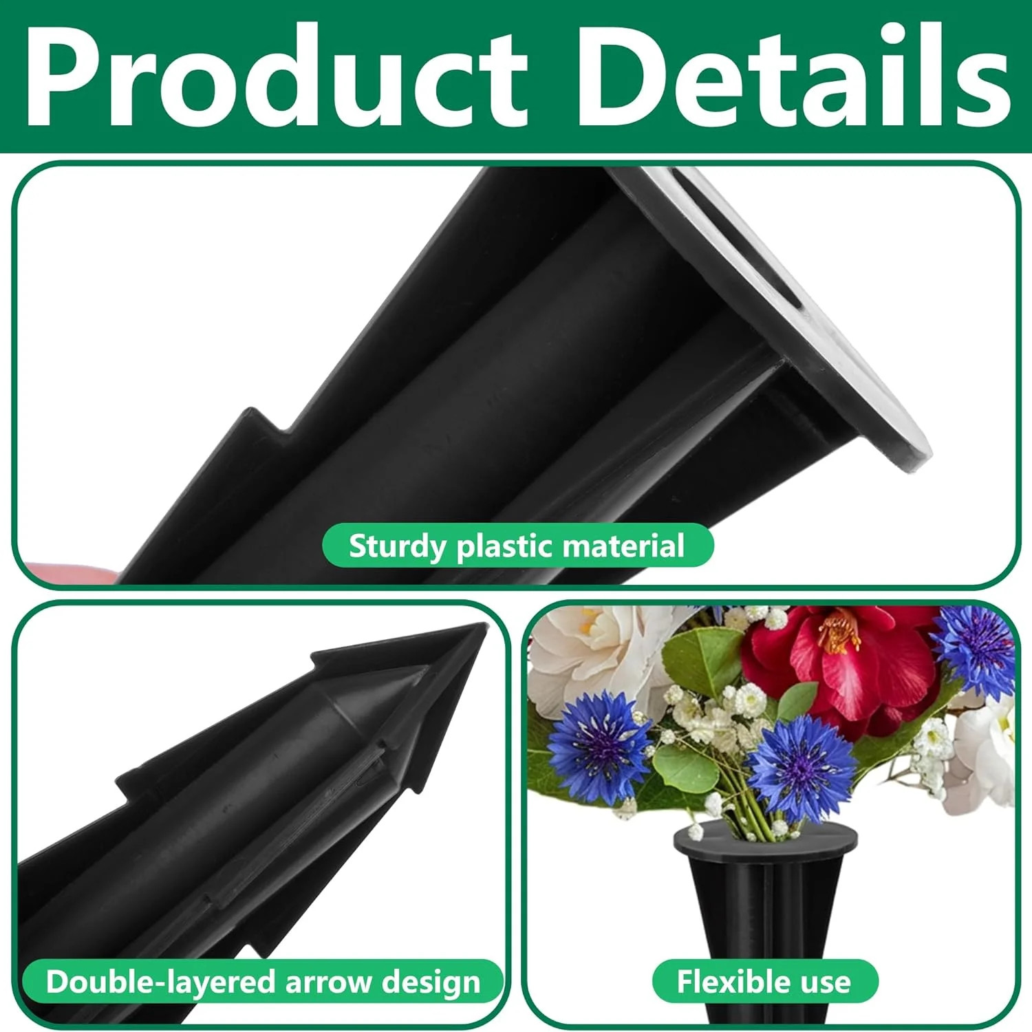 4 Pcs Memorial Artificial Flower Holder, Patio Garden Floral Ground Spikes, Ceme