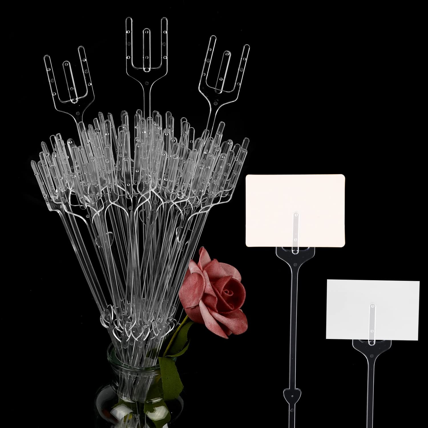 100PCS Plastic Floral Place ,9 Inch Transparent Straight Head Flower Picks Ph…