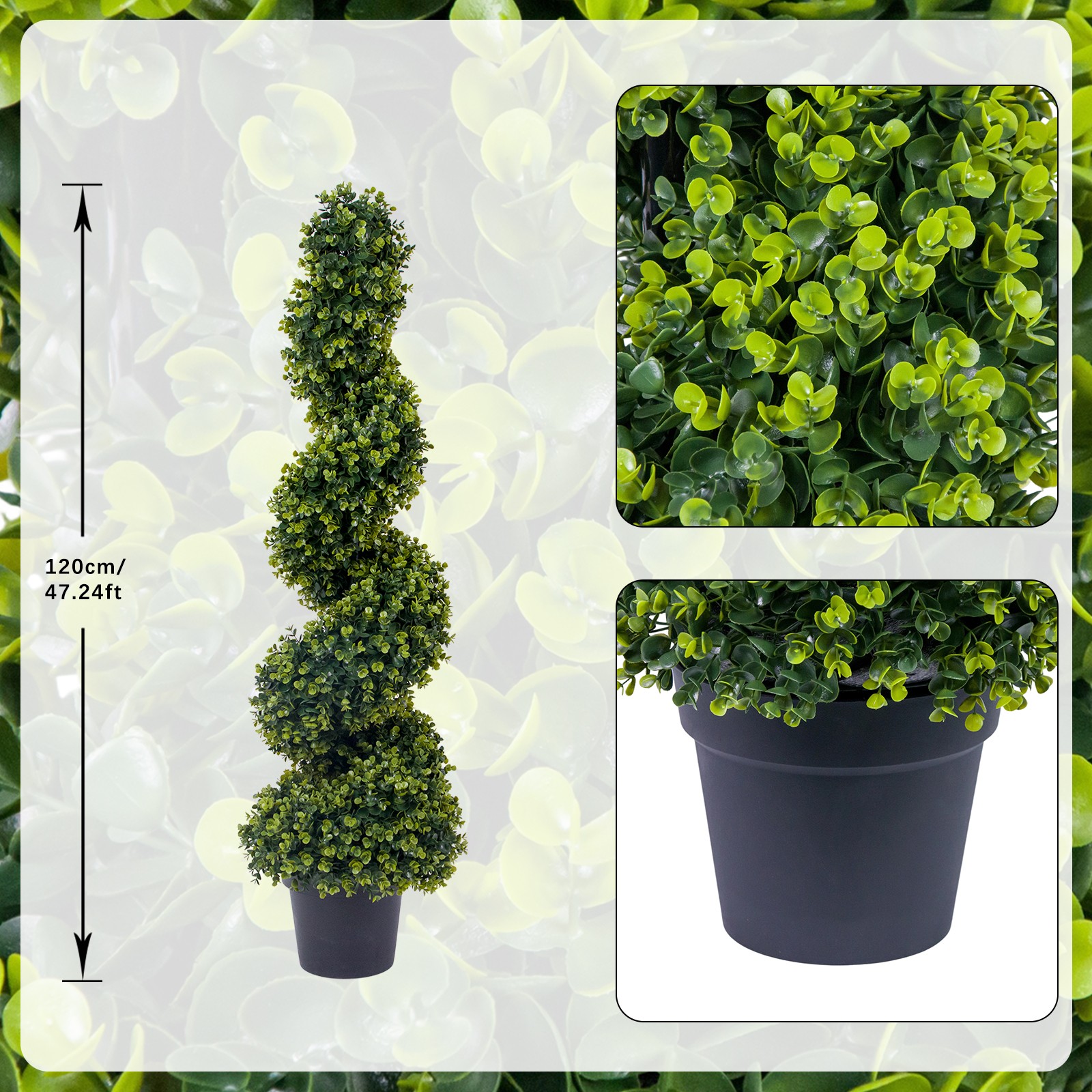 2pcs 120cm Artificial Topiary Tree Faux Spiral Topiary Tree Indoor Outdoor Plant