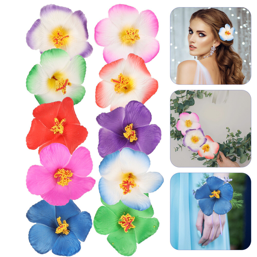 10Pcs Simulated Hibiscus Flower Eva Banquet Tropical Faux Hawaii Hibiscus Flower