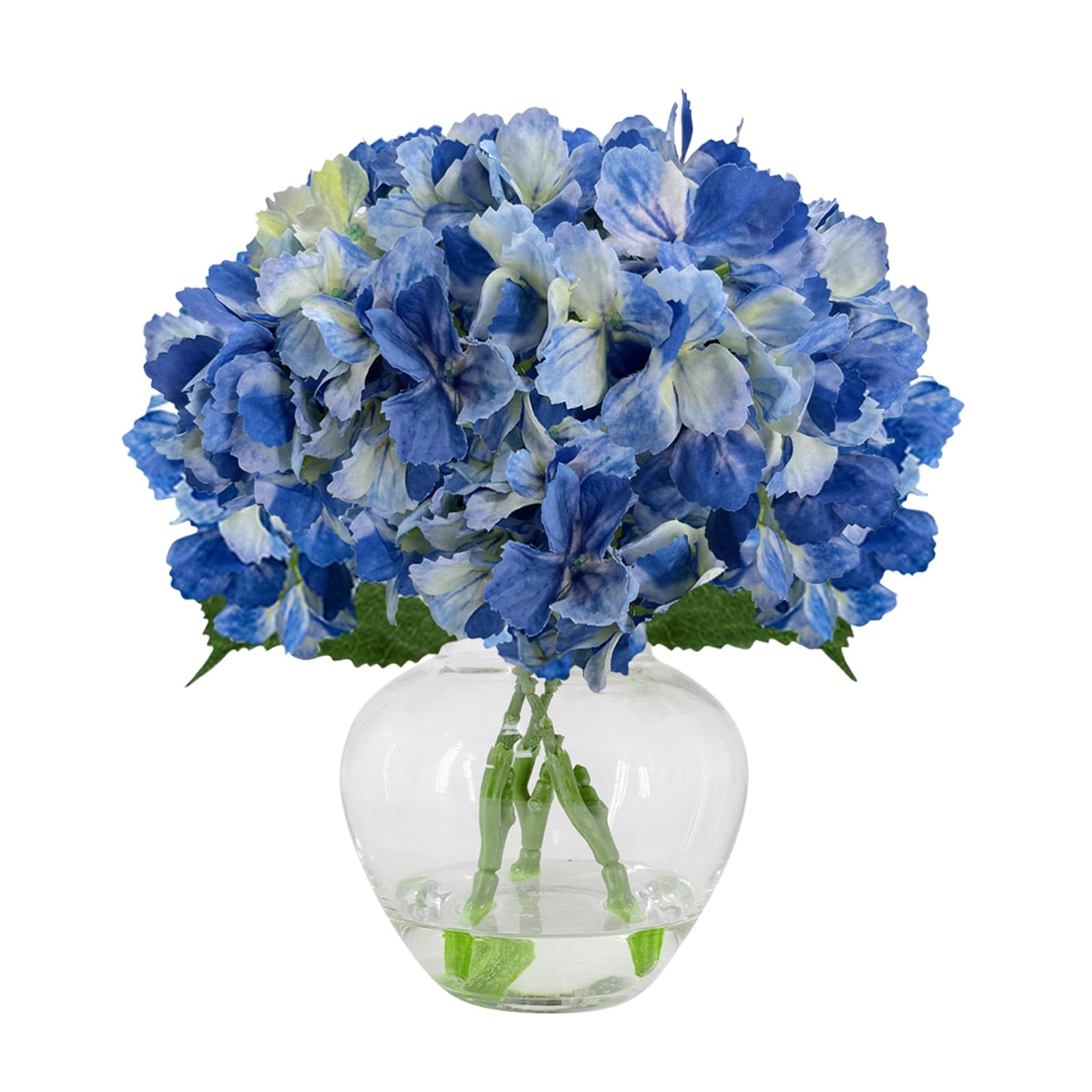 Blue Silk Hydrangea Artificial Flowers Fringed Edge Fake Flowers with Glass V…