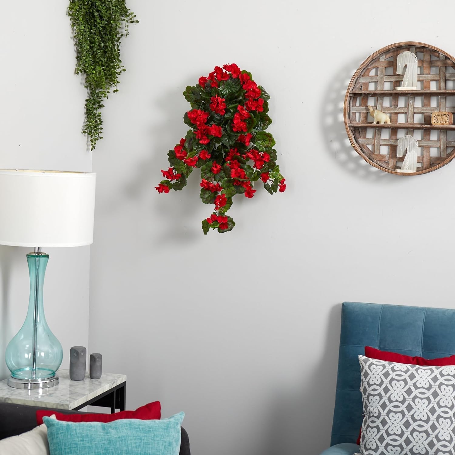 Set of 2 UV Resistant 29″ Red Geranium Hanging Plants for Indoor/Outdoor Decor