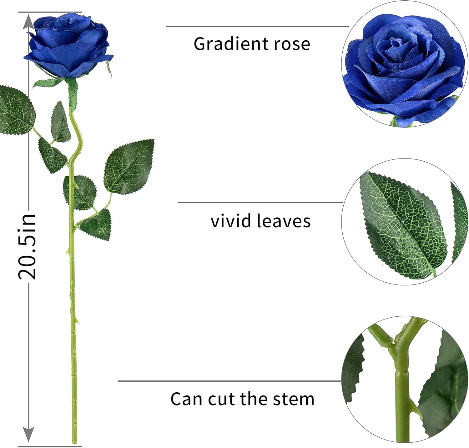 10pcs Royal Blue Artificial Silk Roses Long Stem Flowers for Wedding Decor DIY