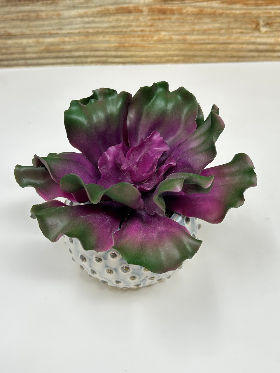 5″ Artificial Soft PURPLE & Dark Green Soft Curly Echeveria SUCCULENT, 3″ Cerami