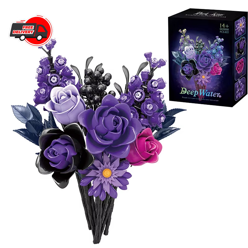 1218PCS Gothic Bouquet Flowers with Vase Building Blocks DIY Home Decoration