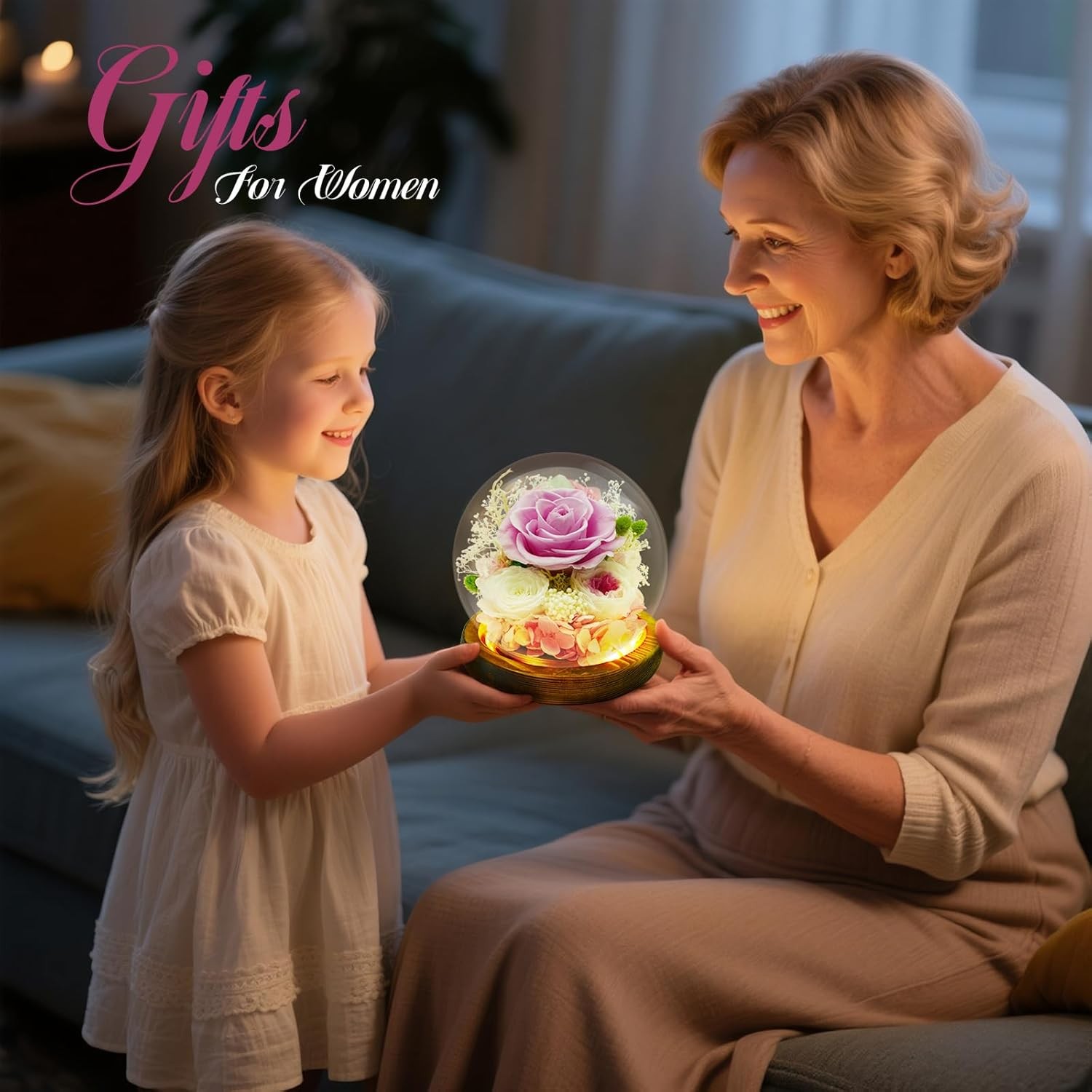 Preserved Rose in Glass Dome Forever Flowers Birthday Gift for Her Special
