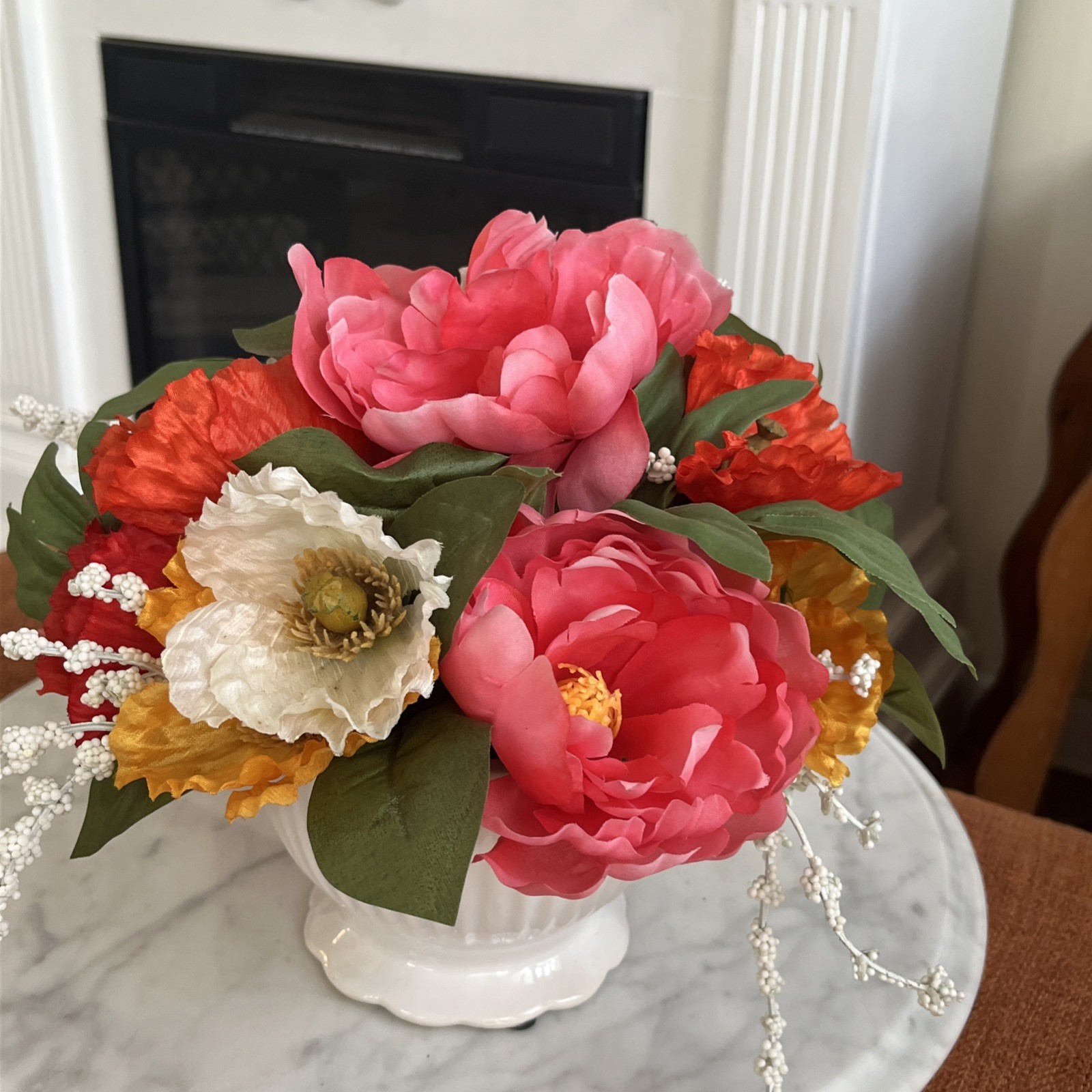 Flower Arrangement Peony Floral In Vase Home Decor Pink White Orange