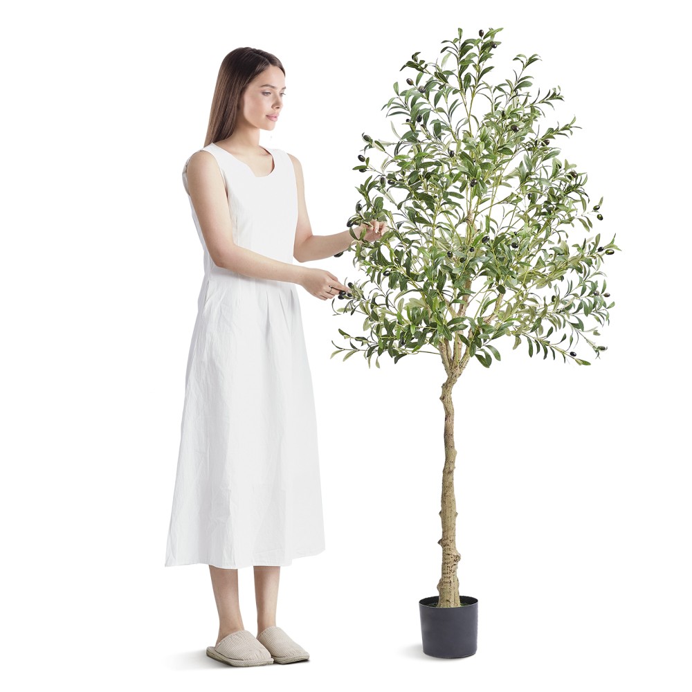 6FT Faux Olive Tree Anti-Tip Potted Plant Low Maintenance Indoor Outdoor Decor
