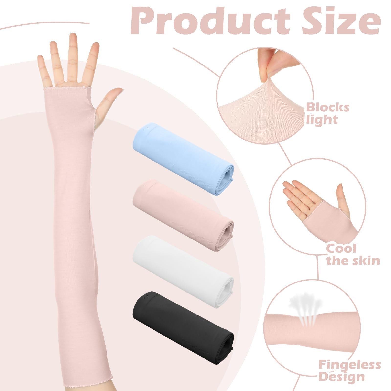 4 Pack Sun Protection UV Gloves One Size, Black, White, Pink, Blue