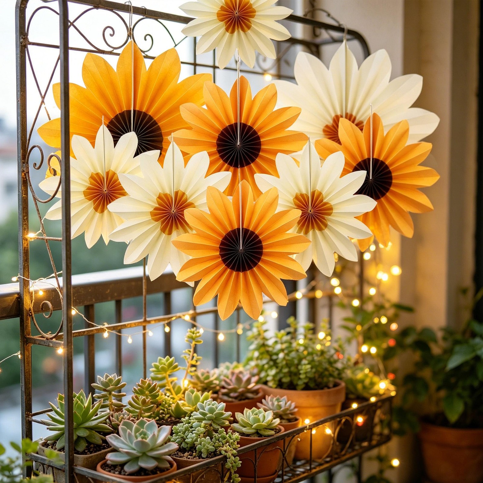 18 PCS Sunflower Daisy Paper Flower Fans 14/10/8 Inch Party Wall Decor
