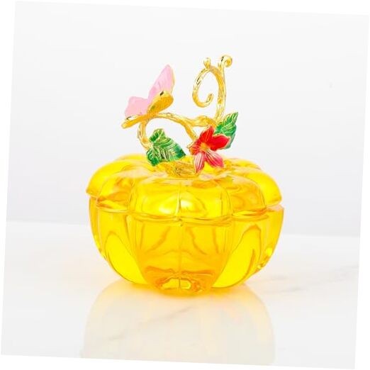 Crystal Pumpkin Ring Jewelry Box – Pumpkin Collectible Figurines Glass Yellow