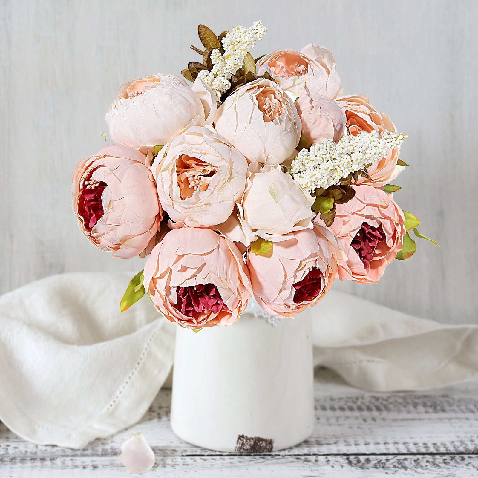 EZFLOWERY 2 PACK Artificial Peony Silk Flowers Arrangement Bouquet – Peach