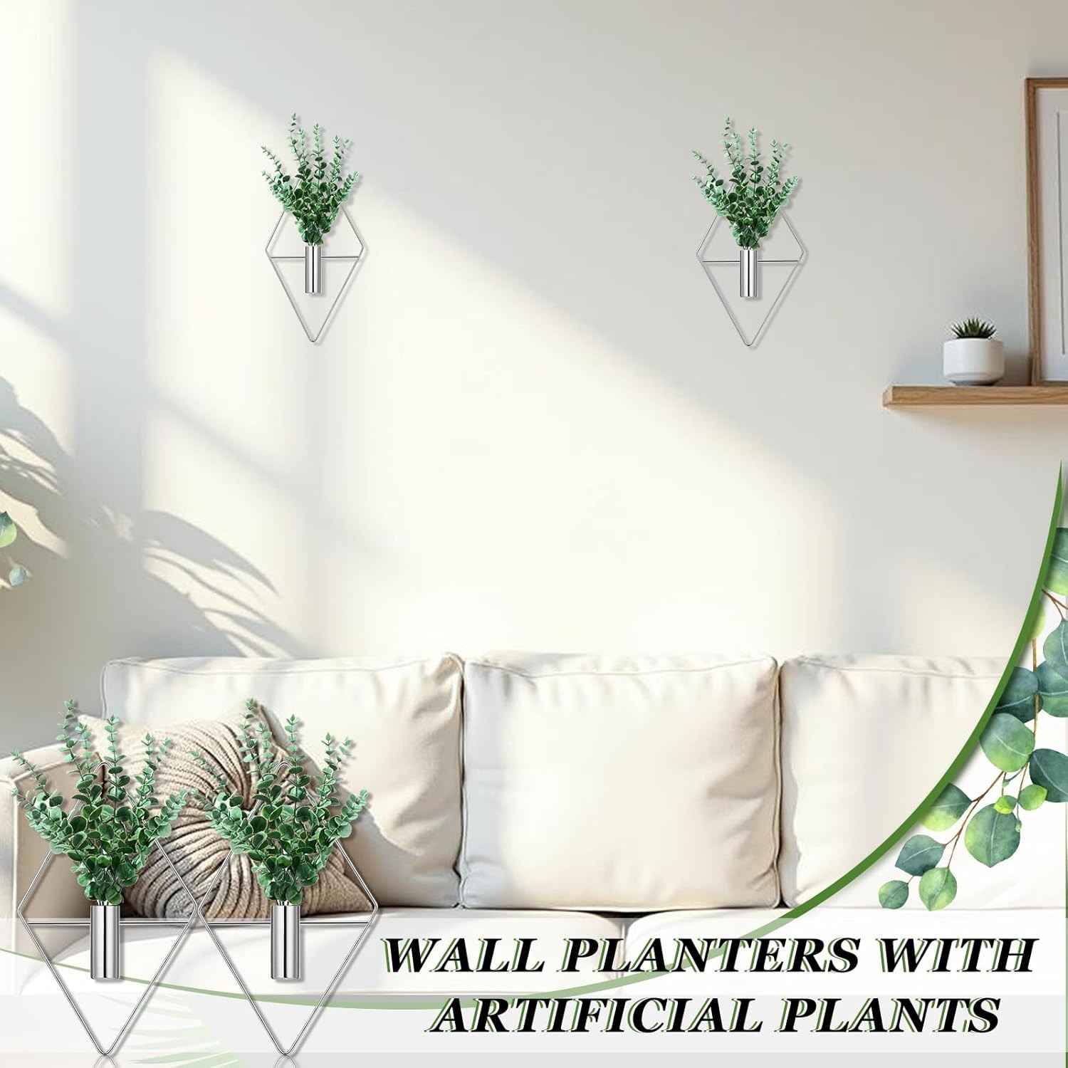 2 Pieces Wall Decor Hanging Planters with Artificial Plants Metal Hanging Vas…