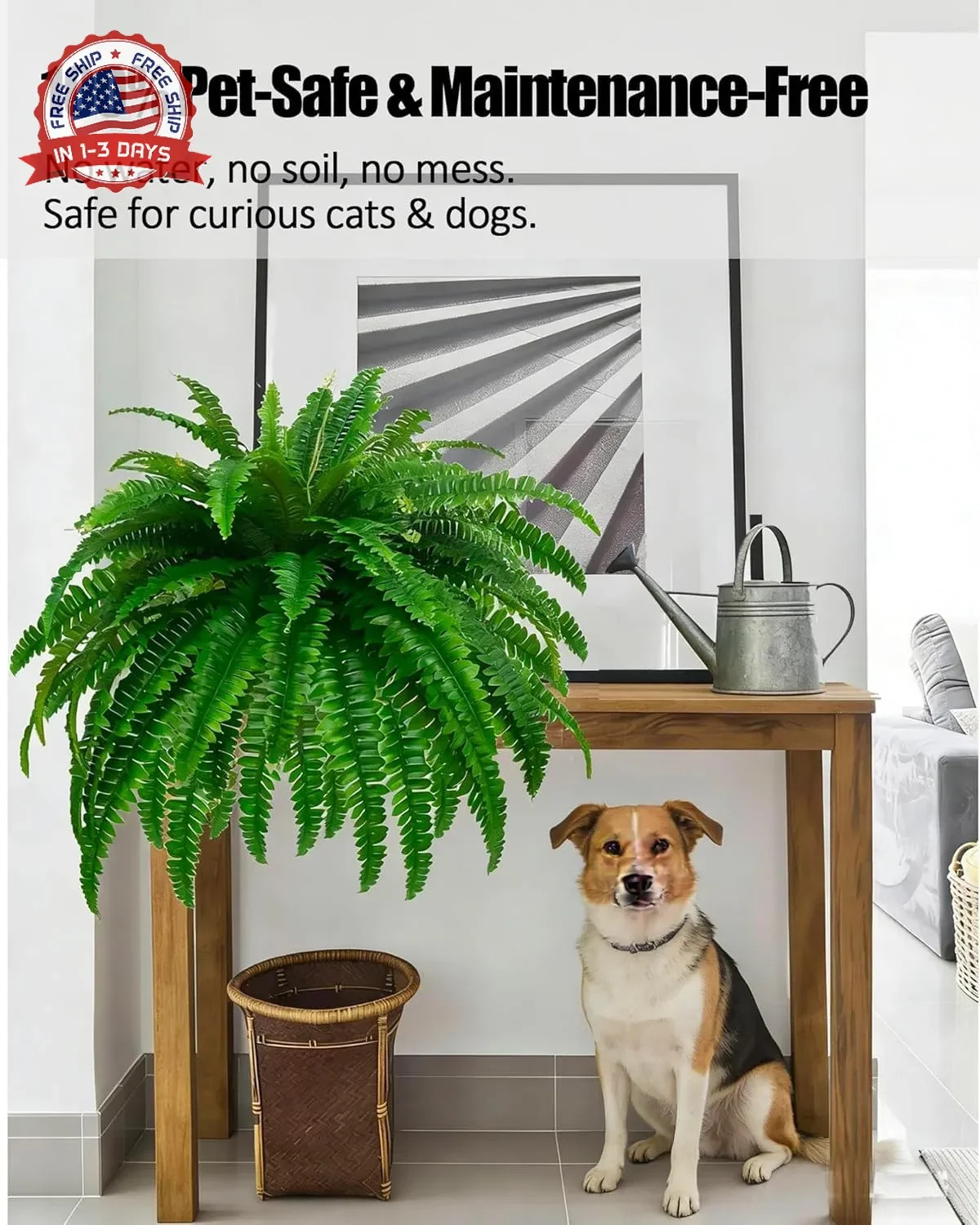 GYERB 48″ Large Artificial Boston Fern Plants for Outdoor Indoor, Fake Ferns for