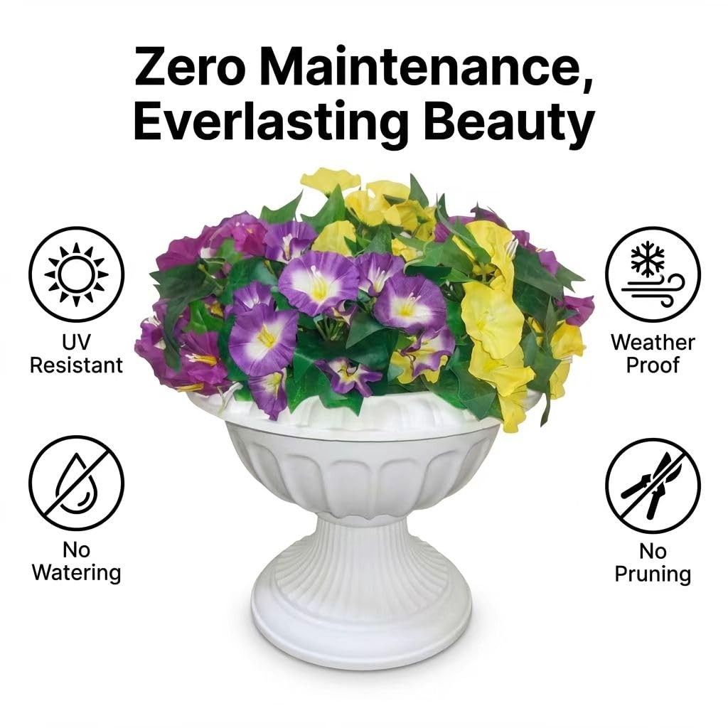 6 Bundles Artificial Morning Glories Mixed Colors (2 Yellow, 2 Purple, 2 Bi-C…