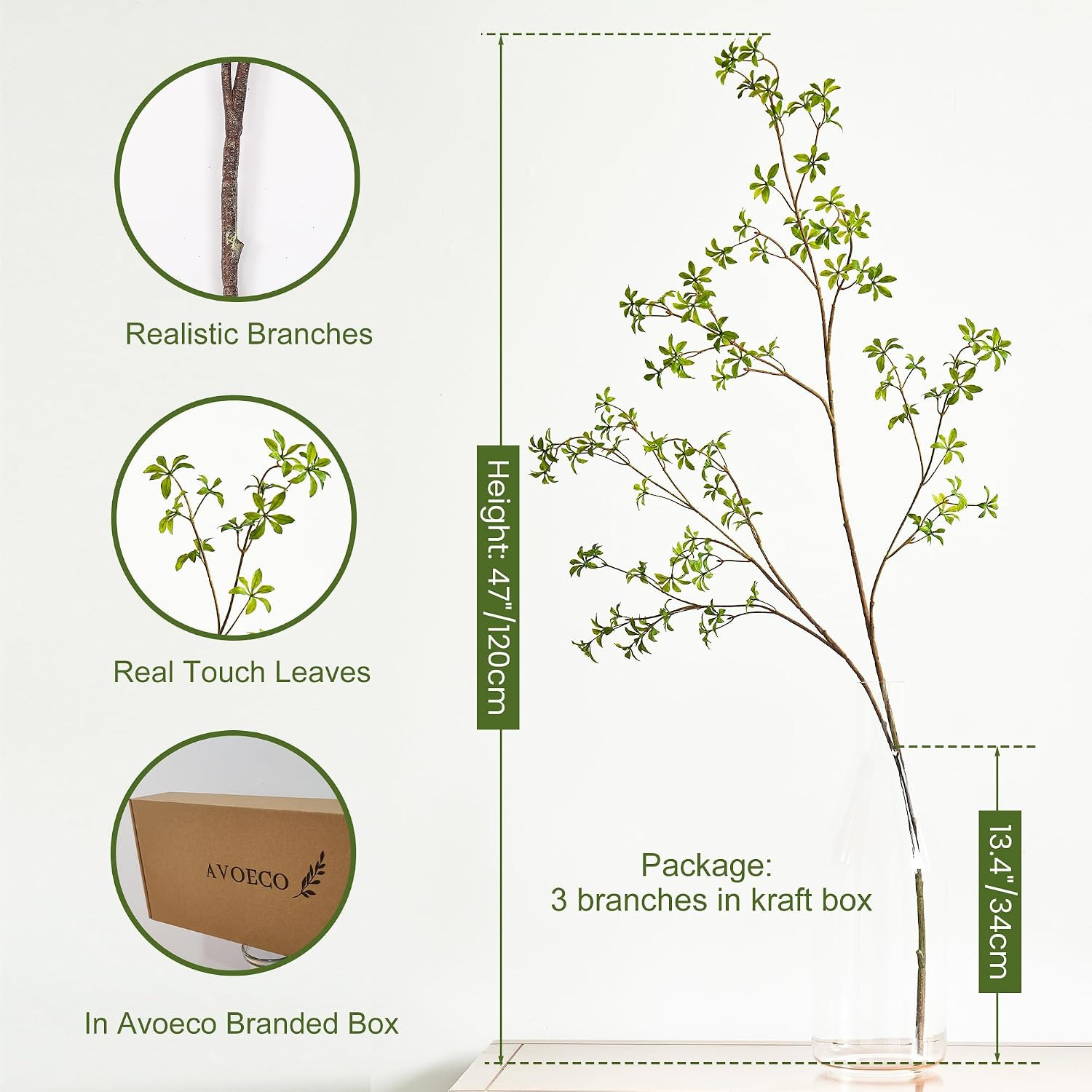 Avoeco Artificial Greenery Stems, 47”Tall Fake Plants Branches, Real Touch Faux