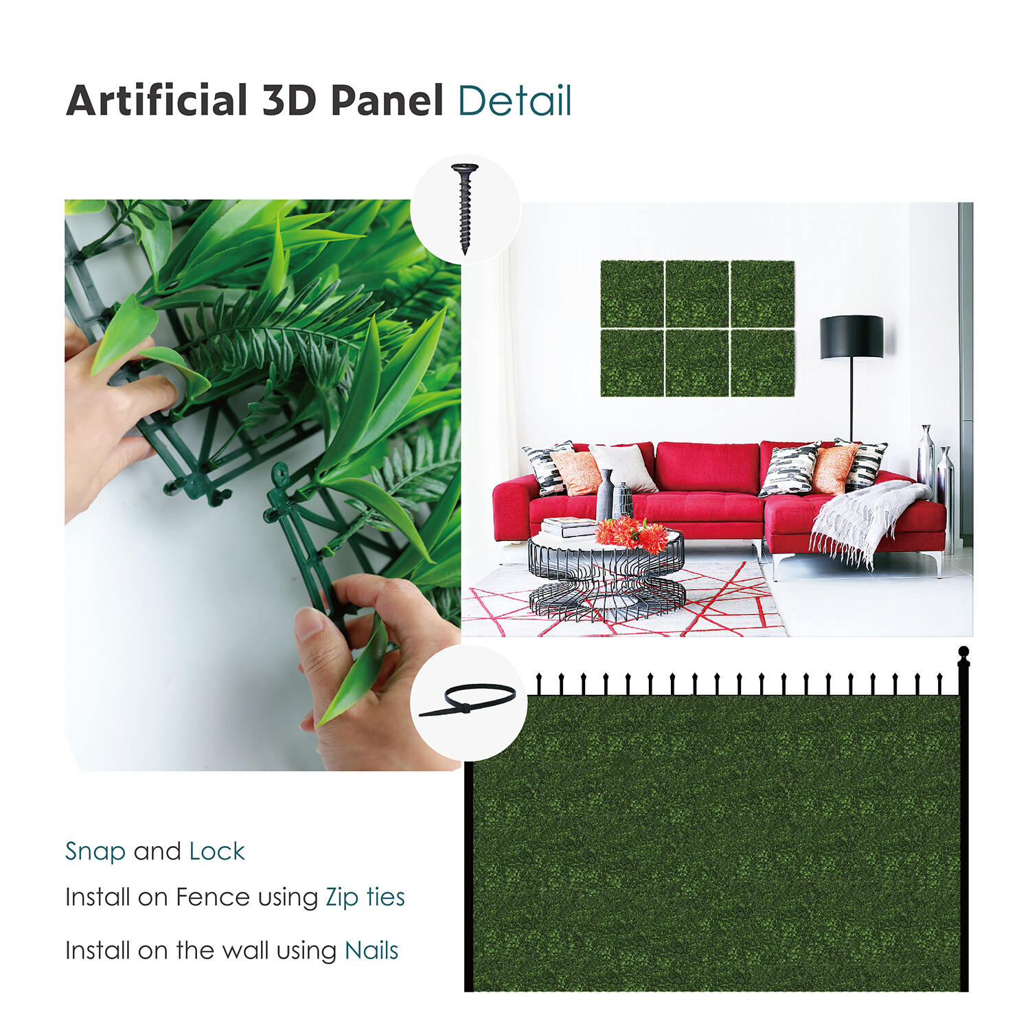 20″x20″ Artificial Faux 3D Mixed Panel Leaf Privacy Fence Screen Decor Hedge #3