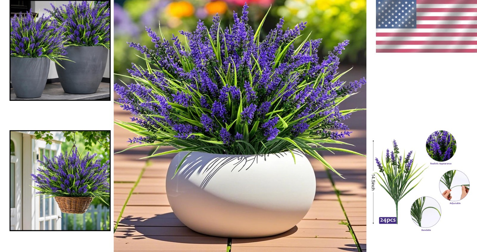 24 Bundles of UV Resistant Purple Lavender Faux Flowers for Indoor/Outdoor Decor
