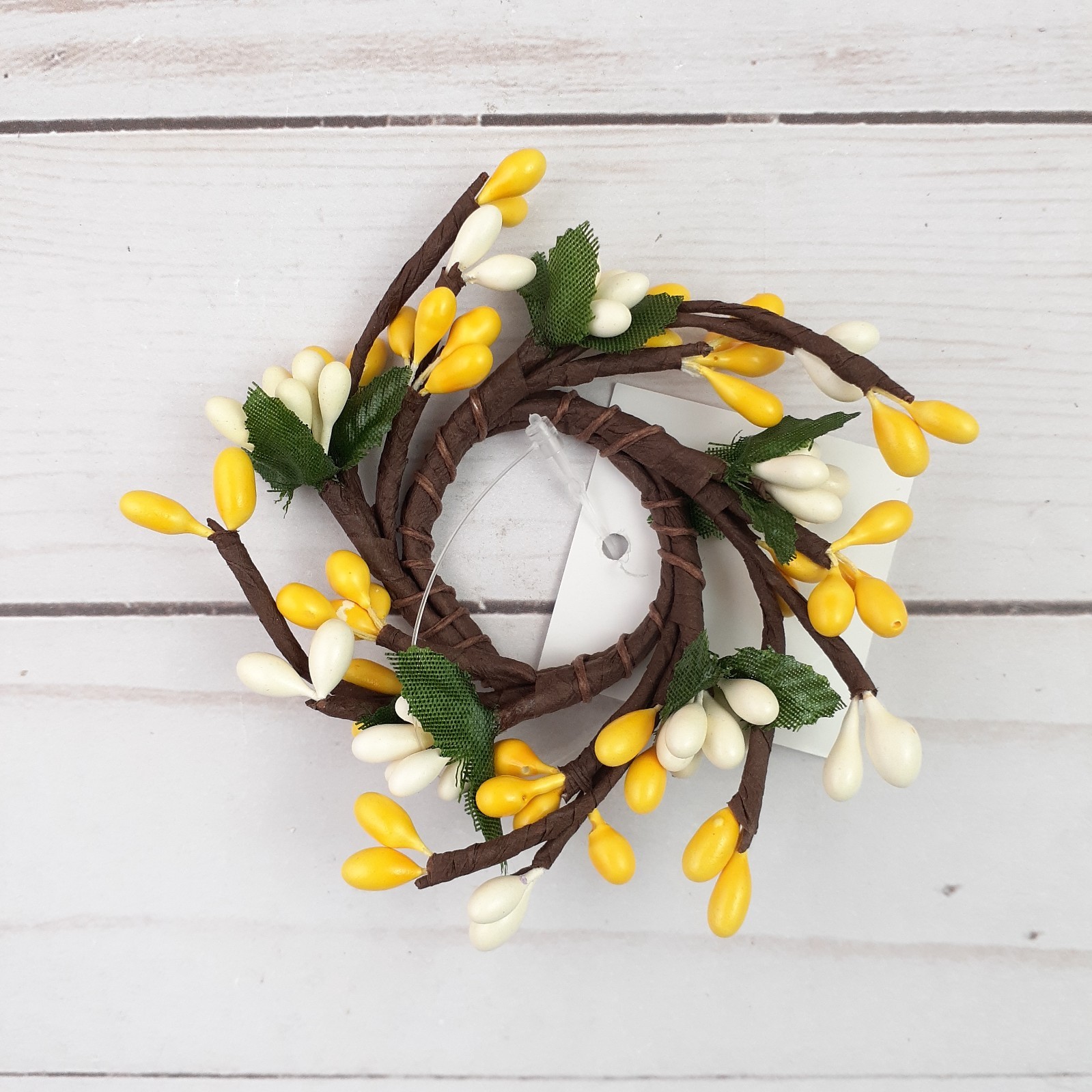 Mini Pip Berry Taper Candle Ring White Yellow Green Leaves 1 inch inside