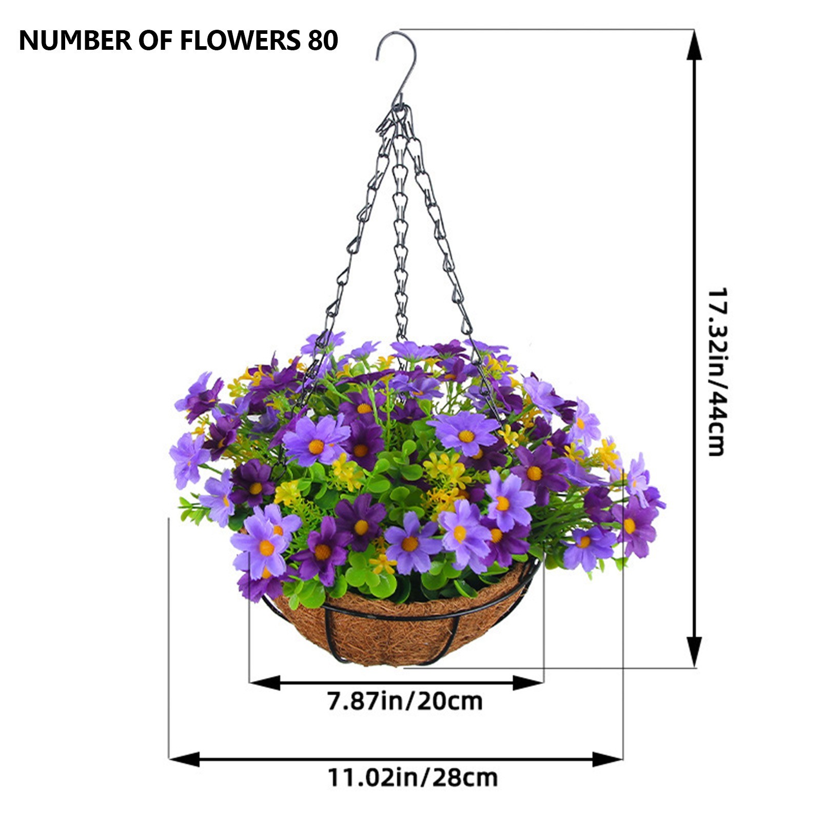 Hanging Flower Basket 2m/6.5ft Cloth Realistic Display Vibrant