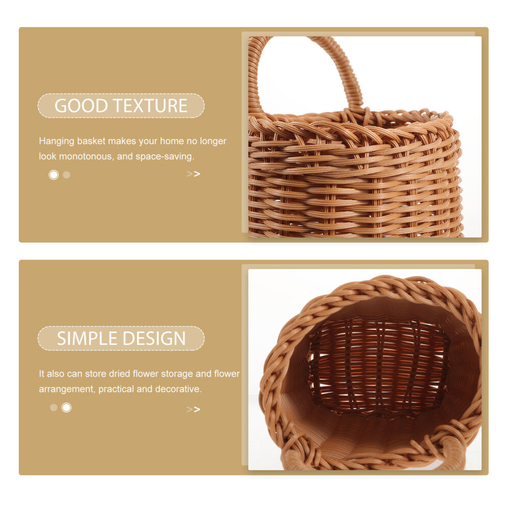 Front Door Basket Wall Hanging Baskets for Storage Rattan Home Brown Flower