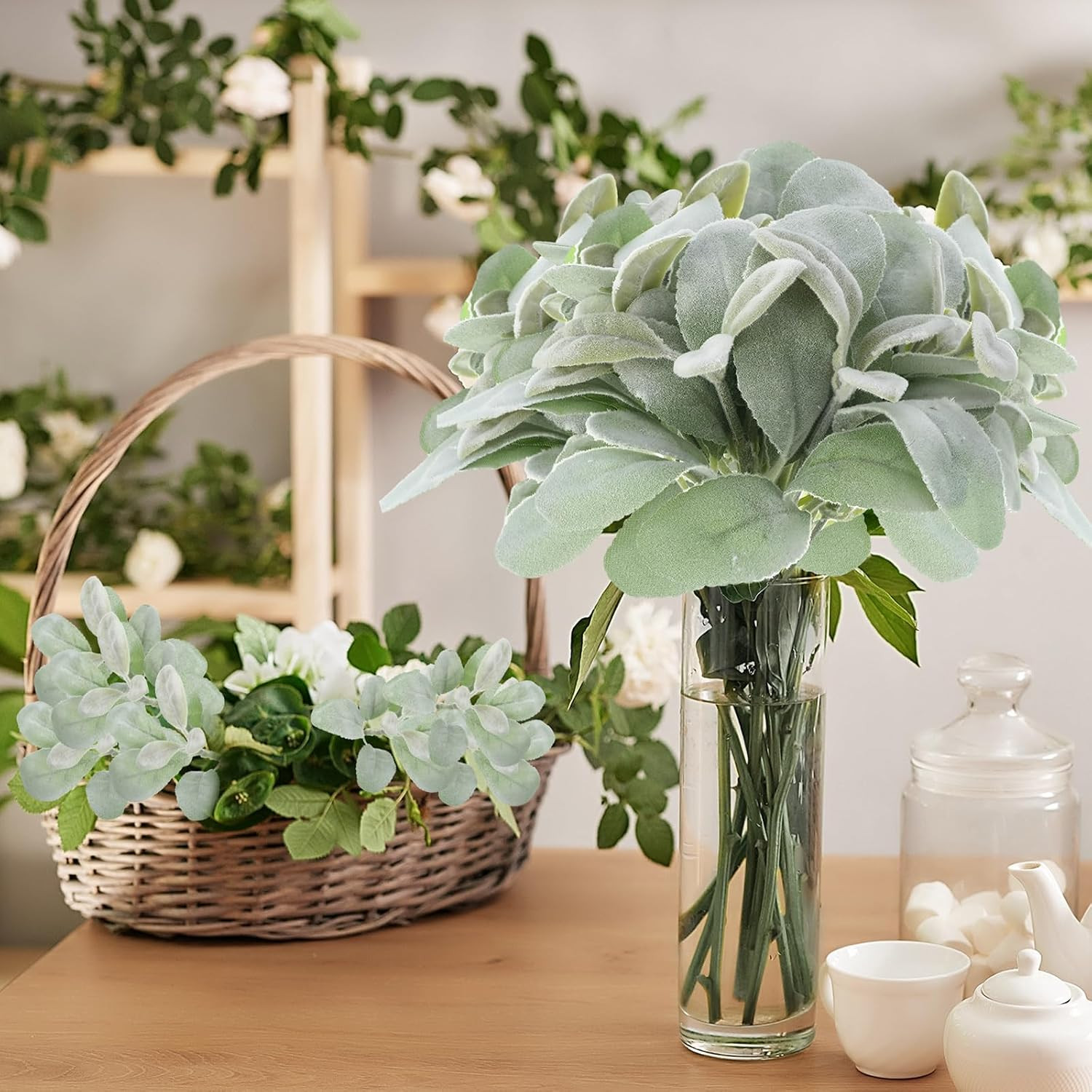 100 Pcs Flocked Lambs Ear Leaves for DIY Wreaths & Floral Arrangements