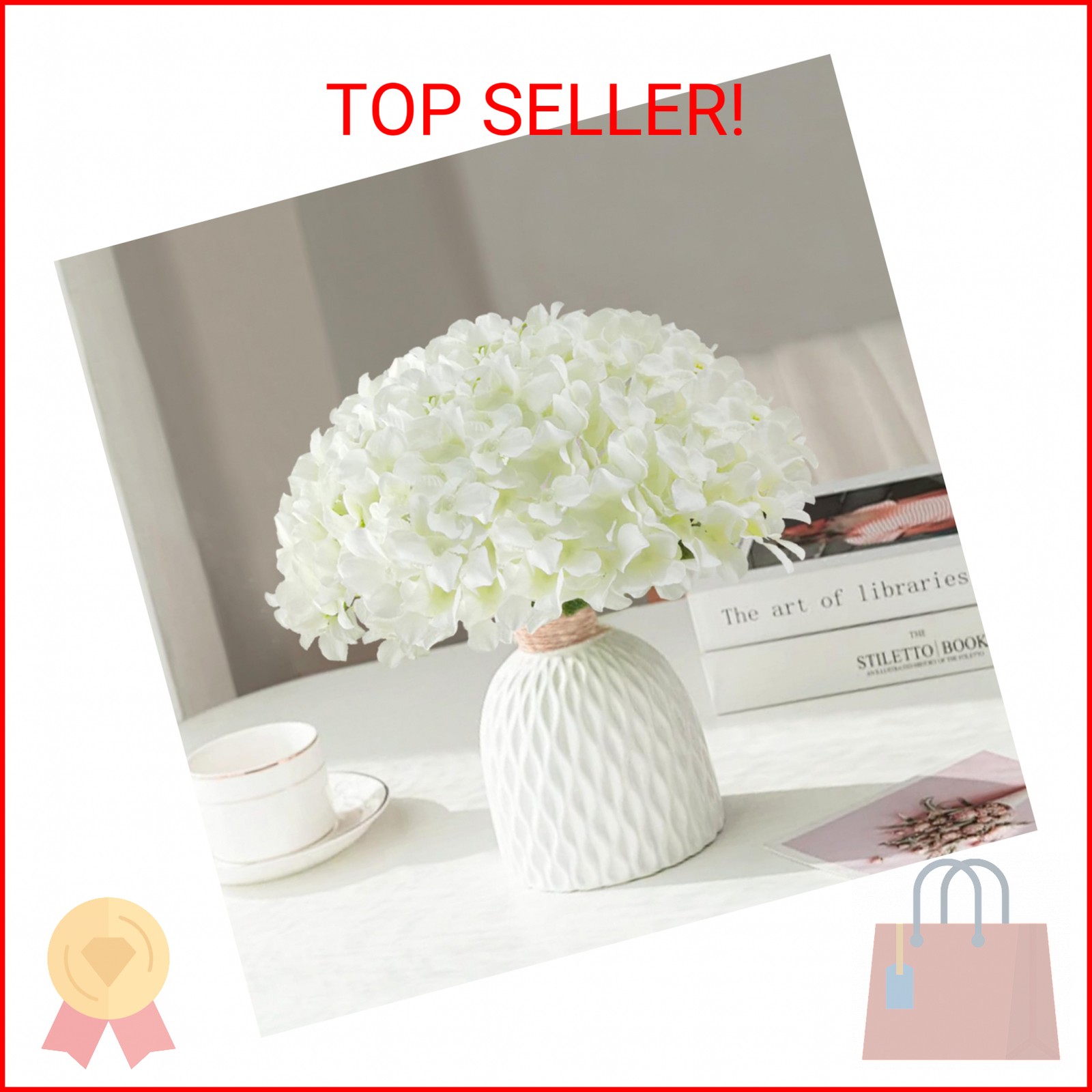 Cherica White Hydrangea Artificial Flowers Bulk, 30 Pcs Faux Hydrangea Flowers H