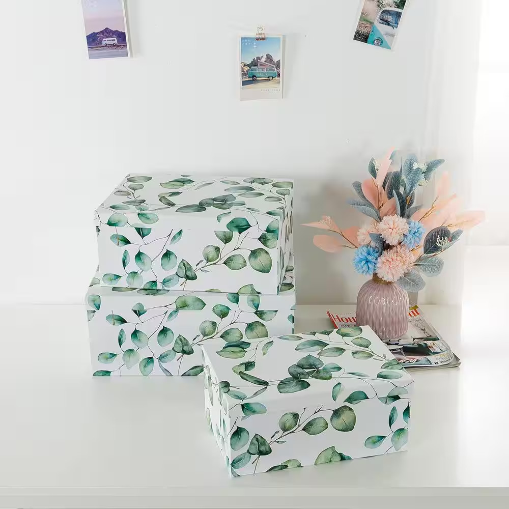 Eucalyptus Leaves – Set of 3: Decorative Boxes for Home Decor with Lids for Phot